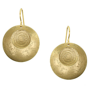 Domed Cutout Disc Over Dished Patterned Disc Wire Earring