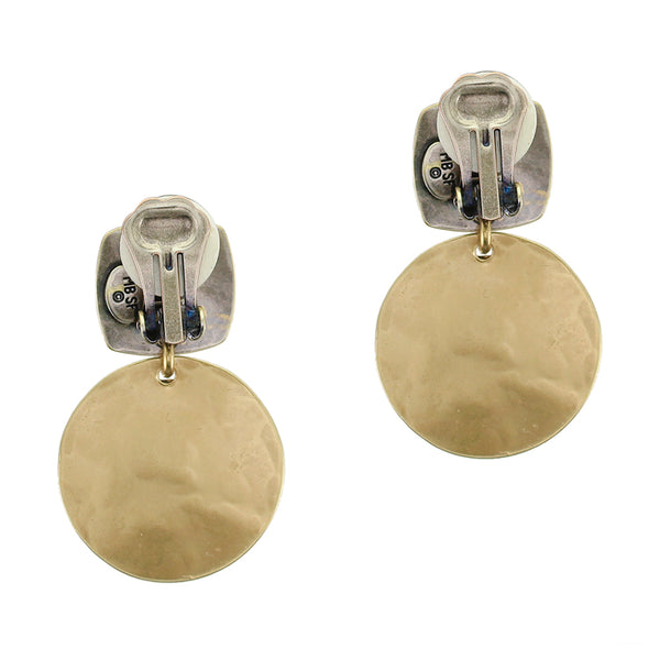 Rounded Square with Swirl Patterned Disc Post or Clip Earring