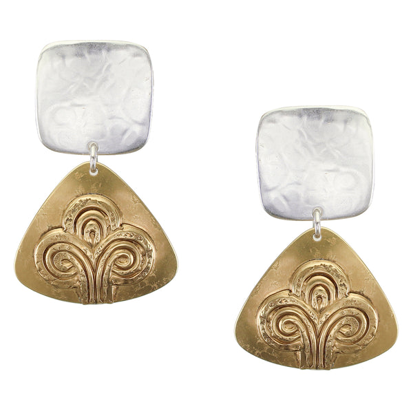 Square with Rounded Triangle and Swirling Abstract Tree Clip or Post Earring