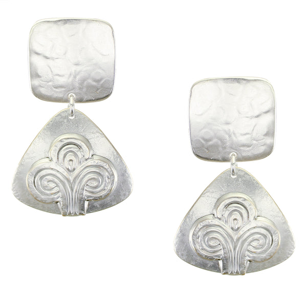 Square with Rounded Triangle and Swirling Abstract Tree Clip or Post Earring