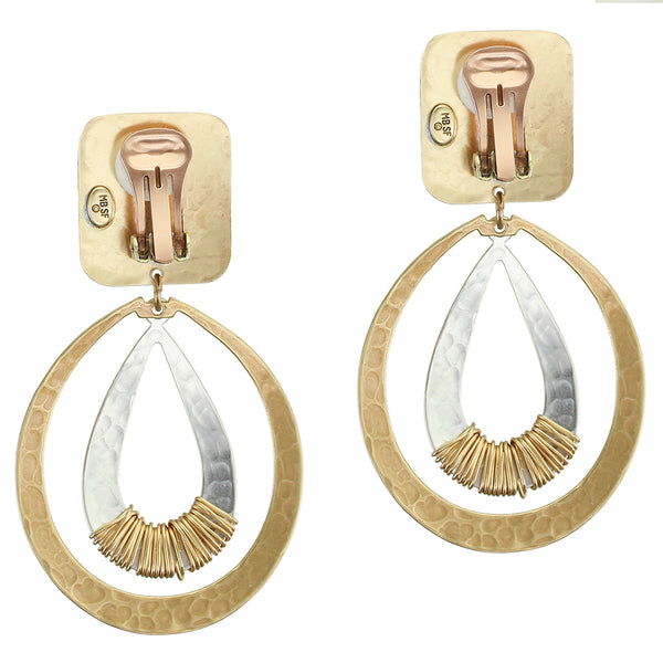 Large Rectangle with Oval Rings and Wire Wrapping Clip Earring