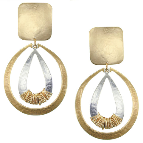 Large Rectangle with Oval Rings and Wire Wrapping Clip Earring
