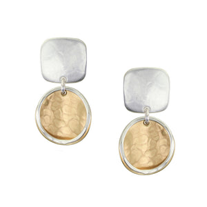 Small Square with Concave Disc and Ring Clip Earring