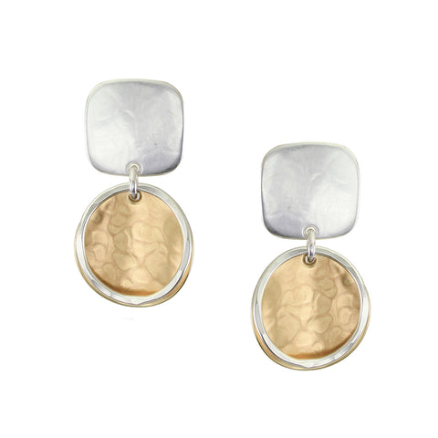 Small Square with Concave Disc and Ring Clip Earring