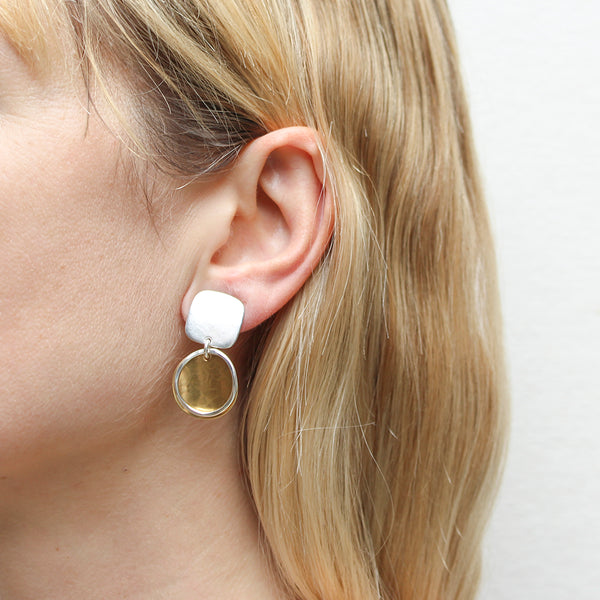 Small Square with Concave Disc and Ring Clip Earring