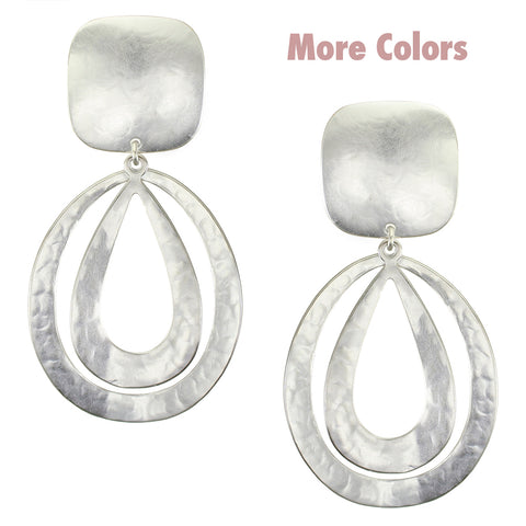 Large Rounded Square with Large Curved Oval and Teardrop Clip Earring
