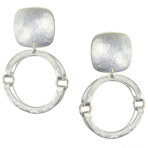 Rounded Square with Thin Hinged and Folded Rings Clip or Post Earring