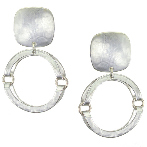 Rounded Square with Thin Hinged and Folded Rings Clip or Post Earring
