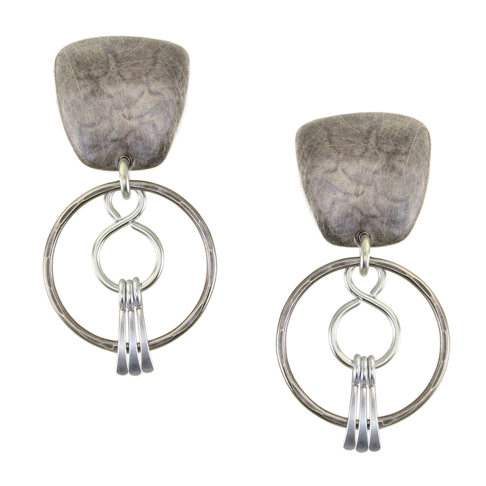Tapered Square with Figure Eight, Fringe, and Ring Clip or Post Earring