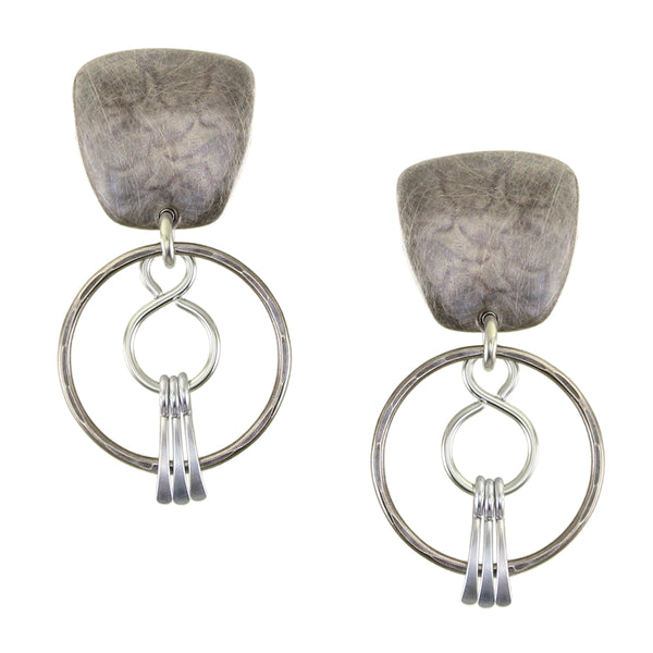 Tapered Square with Figure Eight, Fringe, and Ring Clip or Post Earring