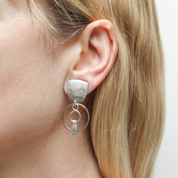 Tapered Square with Figure Eight, Fringe, and Ring Clip or Post Earring