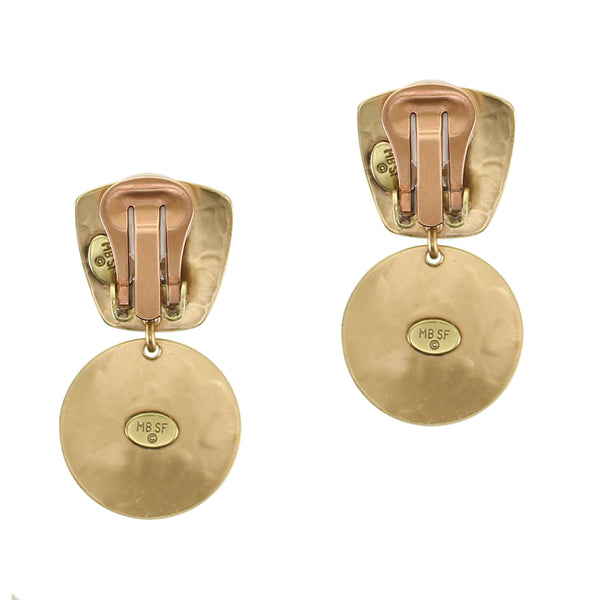 Tapered Square with Disc and Crinkle Semi-Circle Clip or Post Earring