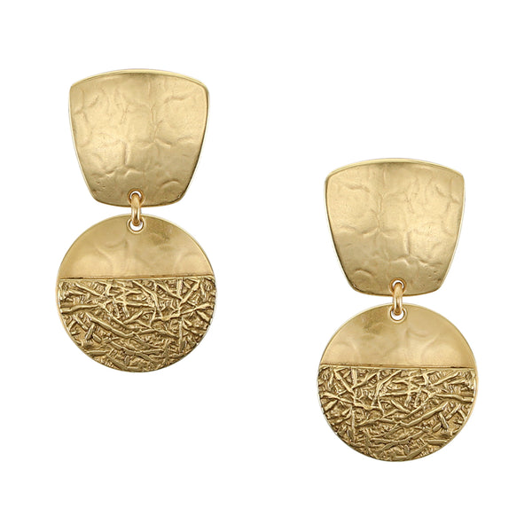 Tapered Square with Disc and Crinkle Semi-Circle Clip or Post Earring