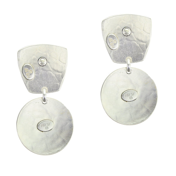 Tapered Square with Disc and Crinkle Semi-Circle Clip or Post Earring