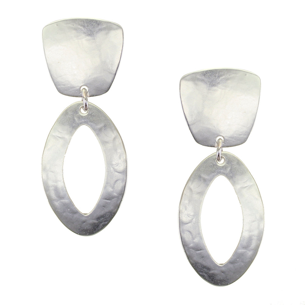 Tapered Square with Open Oval Clip or Post Earring