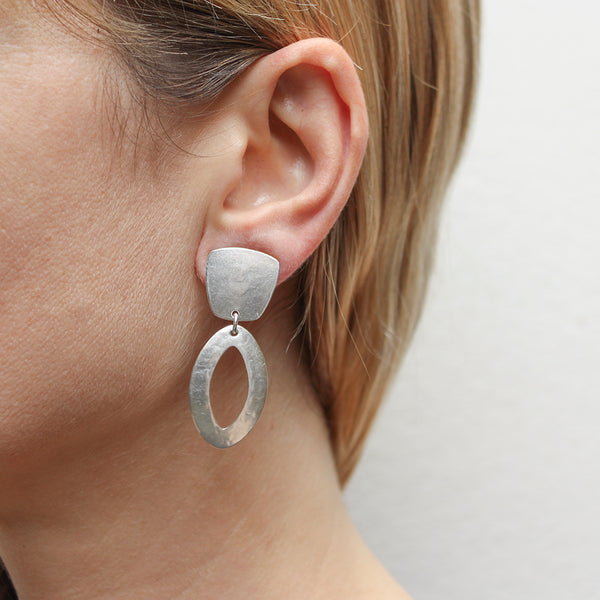 Tapered Square with Open Oval Clip or Post Earring