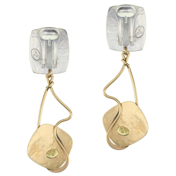 Rounded Rectangle with Squiggle Ring and Square Clip or Post Earring
