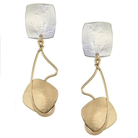Rounded Rectangle with Squiggle Ring and Square Clip or Post Earring