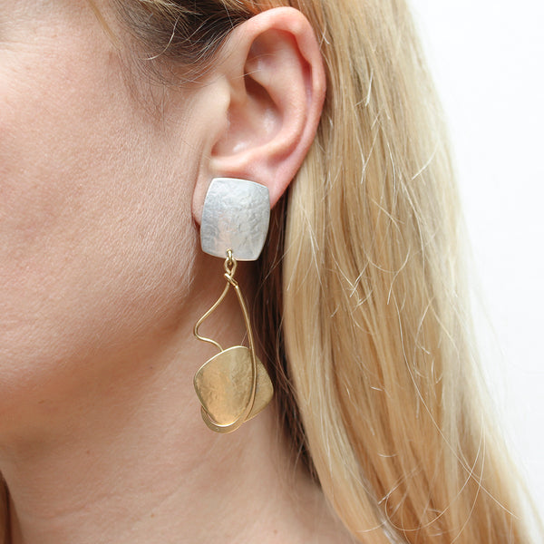 Rounded Rectangle with Squiggle Ring and Square Clip or Post Earring