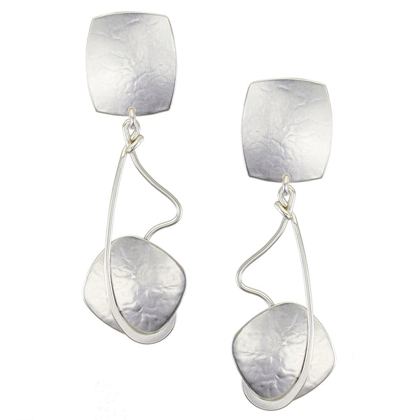 Rounded Rectangle with Squiggle Ring and Square Clip or Post Earring