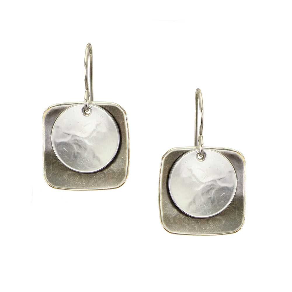 Medium Dished Square with Disc Wire Earring