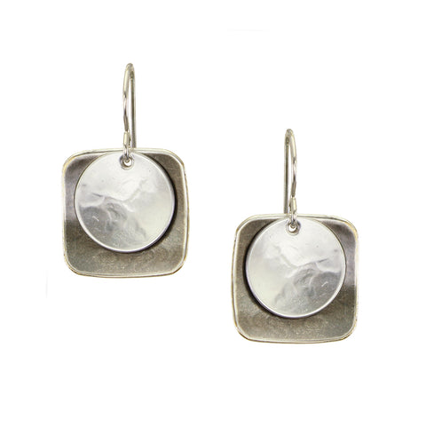 Medium Dished Square with Disc Wire Earring