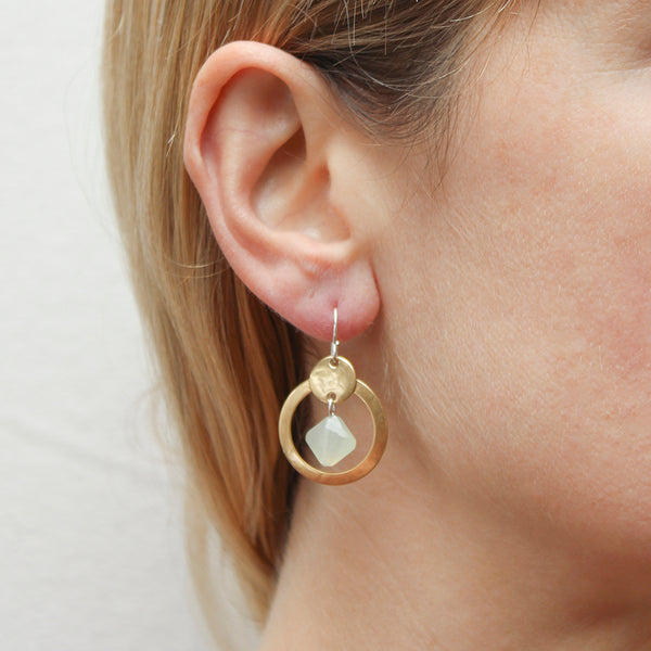 Ring and Disc with Jade Beads Wire Earrings