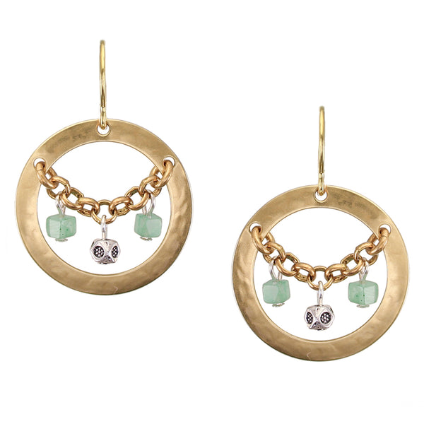 Medium Hoops with Aventurine Beads Wire Earrings