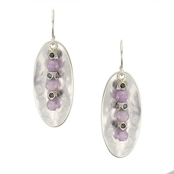 Oval with Amethyst Stack Wire Earrings