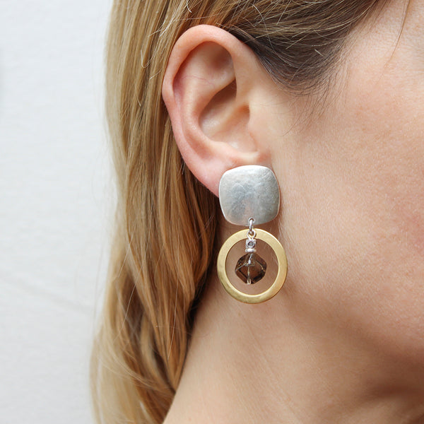 Ring with Smokey Quartz Bead Post or Clip Earrings
