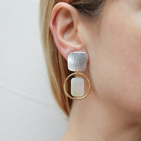 Rings with Mother of Pearl Rectangle Post or Clip Earrings