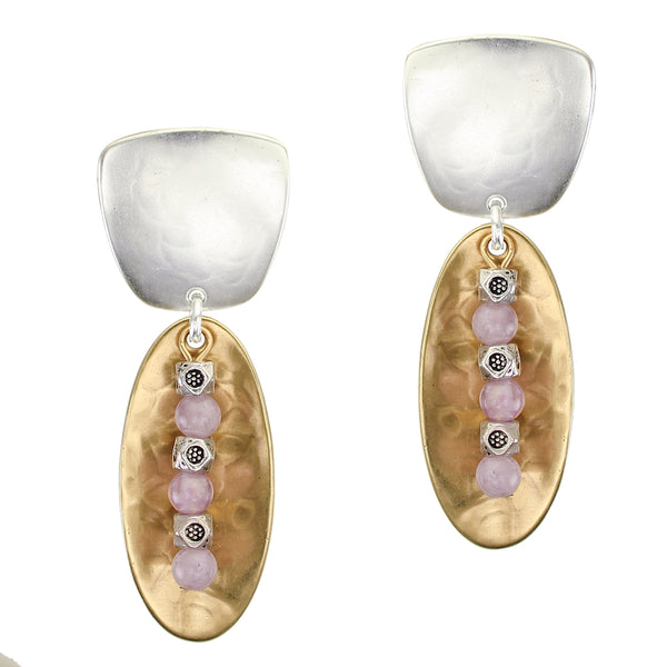 Oval with Amethyst Stack Post or Clip Earrings