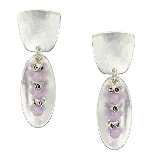Oval with Amethyst Stack Post or Clip Earrings