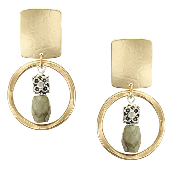 Ring with Labradorite Bead Post or Clip Earrings