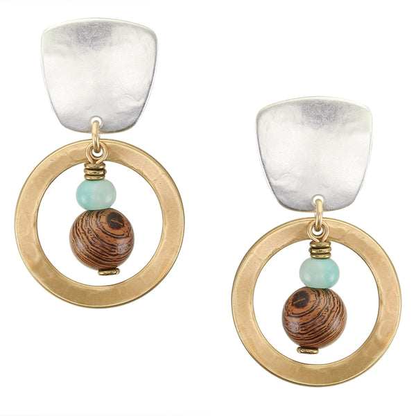 Rings with Wood and Aventurine Post or Clip Earrings