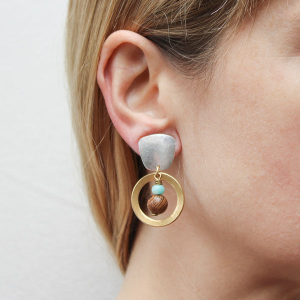 Rings with Wood and Aventurine Post or Clip Earrings