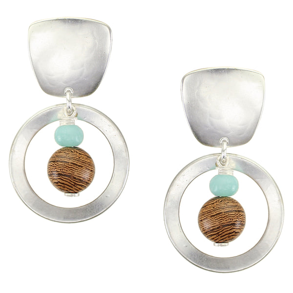 Rings with Wood and Aventurine Post or Clip Earrings