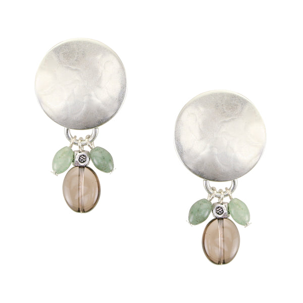 Disc with Quartz and Aventurine Post or Clip Earrings