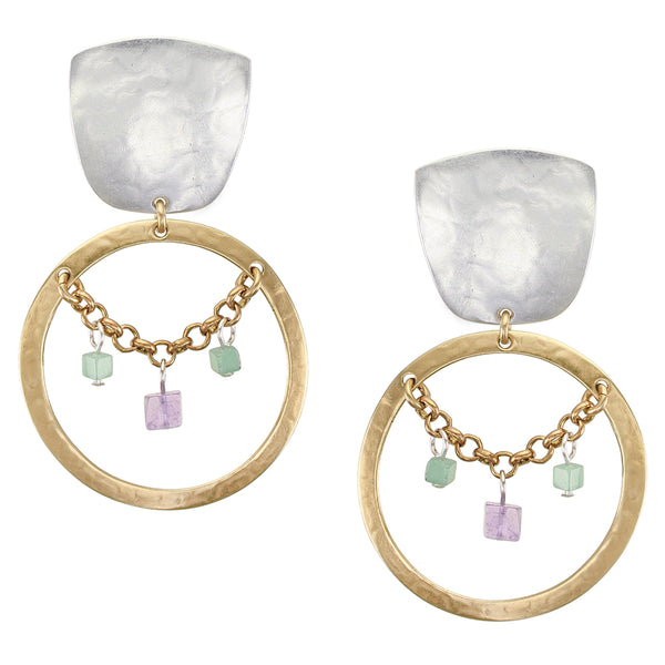 Large Hoop with Amethyst and Aventurine Clip Earrings