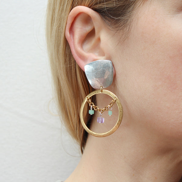 Large Hoop with Amethyst and Aventurine Clip Earrings