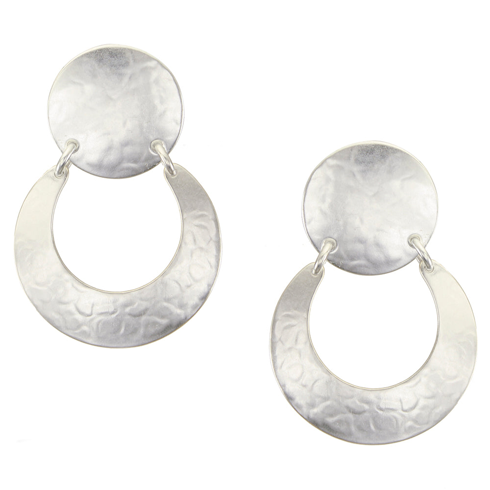Large Disc with Hinged Crescent Clip or Post Earrings
