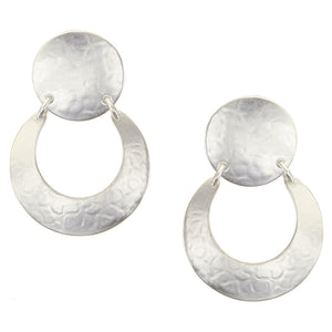 Large Disc with Hinged Crescent Clip or Post Earrings
