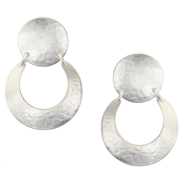Large Disc with Hinged Crescent Clip or Post Earrings