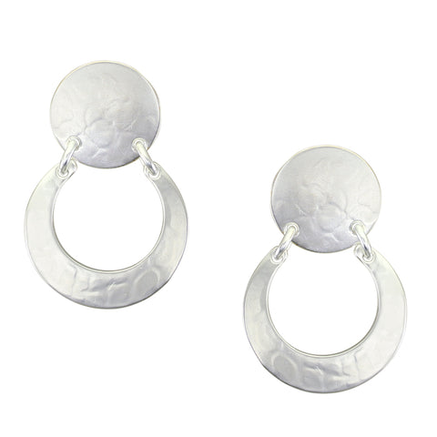 Disc with Hinged Crescent Clip or Post Earrings