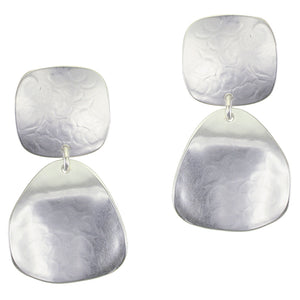 Rounded Square with Organic Disc Clip or Post Earrings
