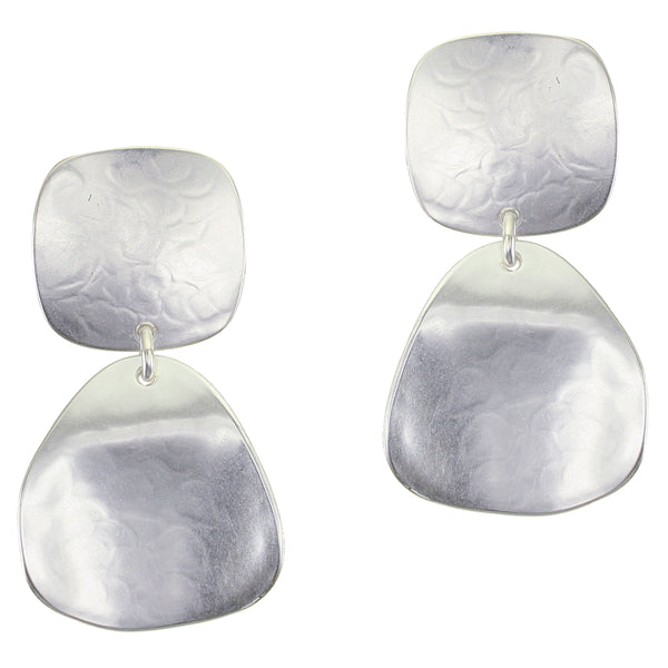 Rounded Square with Organic Disc Clip or Post Earrings