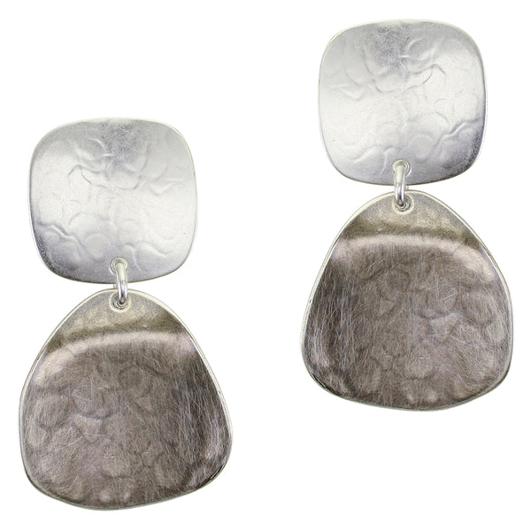 Rounded Square with Organic Disc Clip or Post Earrings