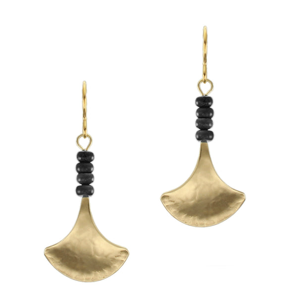 Gingko Leaf with Black Bead Stack Wire Earrings