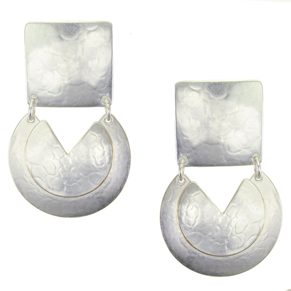 Square with Cutout Discs Clip or Post Earring