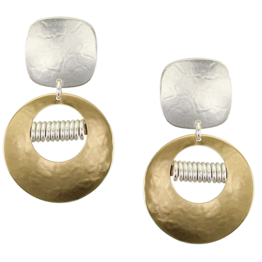 Rounded Square with Cutout Disc and Coil Clip or Post Earring